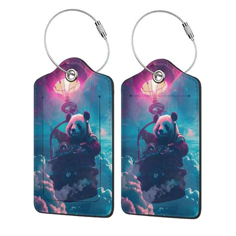Coaee DJ Panda Hot Air Balloon Untethered Leather Luggage Tags For