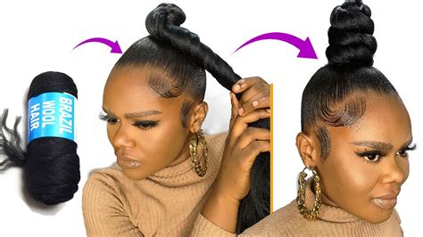 Minutes Quick Hairstyle Using Brazilian Wool Youtube