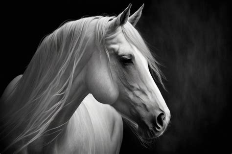 Premium Photo | The black and white art portrait of a white horse