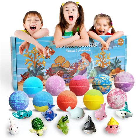 Bath Bombs for Kids - 10 Pack Bubble Bath Bombs Gift Set with Marine Toys Inside. Ideal Holiday ...