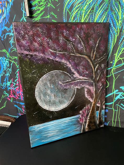 18 X 24 Acrylic Painting Moon Painting Tree Painting - Etsy