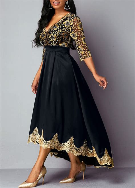 V Neck Lace Panel High Waist Dress Usd 41 57 Lace