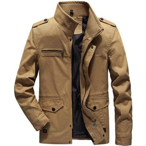 Veste Homme Mi Saison Insfity Cargo Casual Col Montant Kaki