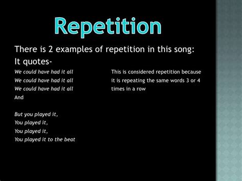 REPETITION EXAMPLES - alisen berde