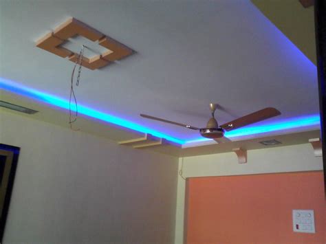 Simple Ceiling Design With Blue Led Lighting Gharexpert