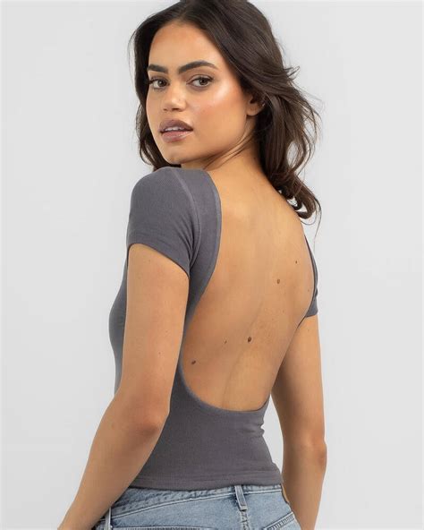 Shop Ava And Ever Basic Fine Rib Backless Tee In Charcoal Fast Shipping And Easy Returns City