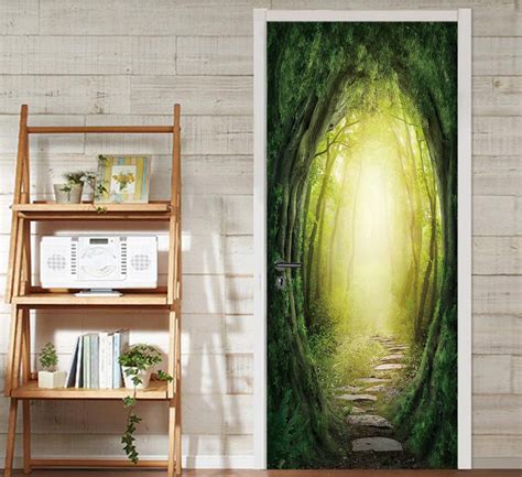 3D Forest Path Sunshine 93 Door Mural | AJ Wallpaper