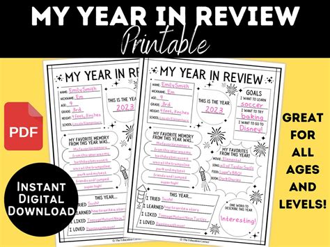 My Year In Review Printable New Years Worksheet Printable Activity