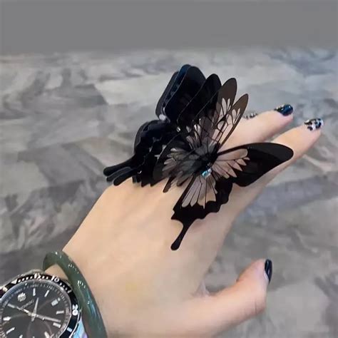 Punk Black Butterfly Ring Female Personality Exaggerate Adjustable