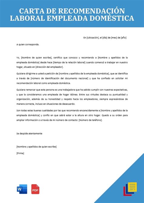 Carta Recomendaci N Laboral Empleada Dom Stica Word Y Pdf