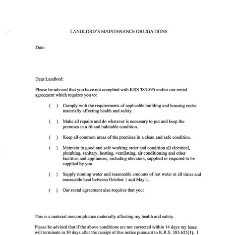 Maintenance Notice To Tenant Template - printable