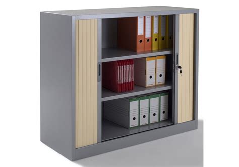 Armoire métal basse à rideaux L100 H100 cm coloris gris portes chêne