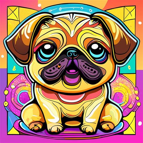 C O Pug Fofo M O Desenhada Desenho Animado Adesivo Cone Conceito