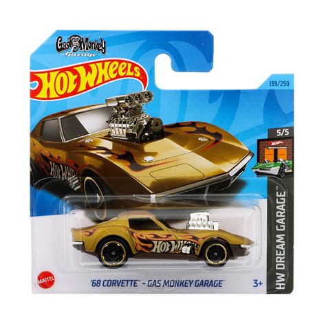Masinuta Metalica Hot Wheels 68 Corvette Gas Monkey Garage 1 64 Auriu