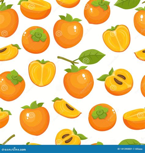 Vector Pattern With Cartoon Persimmon Isolated On White Stock Vector