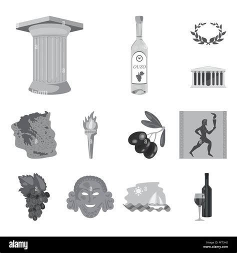 Country Greece Monochrome Icons In Set Collection For Design Greece And