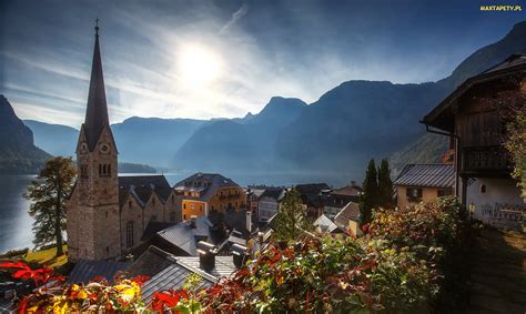 Tapety Zdjęcia Hallstatt Austria Domy Góry Alpy Salzburskie