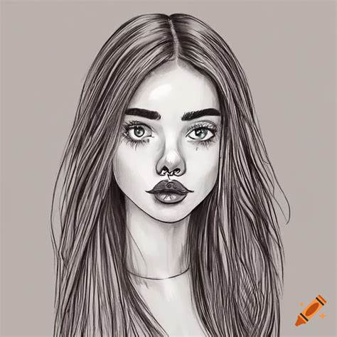 Pencil Drawing Of A Girl With Long Hair And Piercings On Craiyon