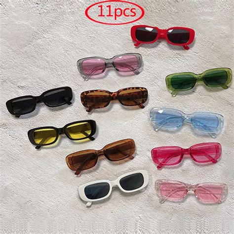 11pcs Fashion Retro Small Square Frame Sunglasses Women Vintage Punk Rectangle Wholesale Jelly