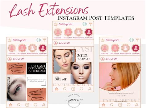 Lashes Extensions Instagram Post Templates Editable Eyelash Extensions