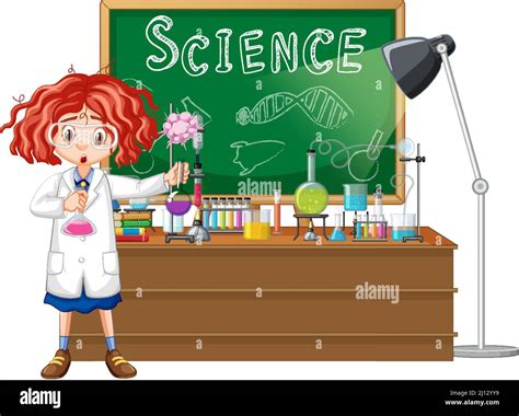 Scientist Cartoon Character With Science Lab Objects Illustration Stock