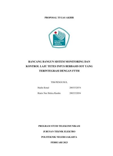 Rancang Bangun Sistem Monitoring Dan Kontrol Laju Tetes Infus Berbasis Iot Yang Terintegrasi