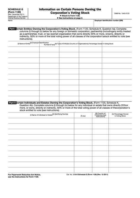 Fillable Schedule G (Form 1120) - Information On Certain Persons Owning ...