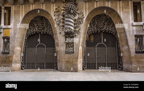 Doors with wrought iron in the Güell palace the work of Antoni Gaudí