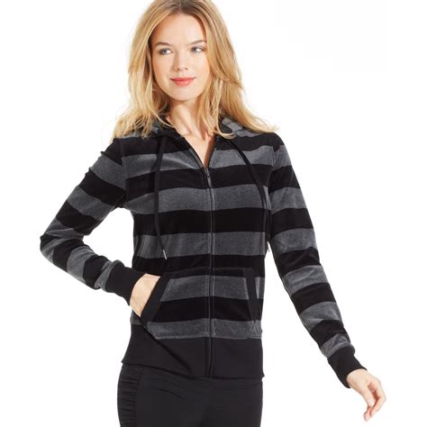 Calvin Klein Striped Velour Zipup Hoodie In Black Lyst