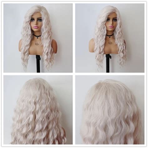 Platinum Blonde Long Curly Hair Wig Etsy