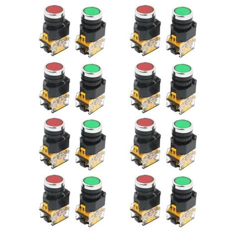 16Pcs 22mm Mount 10A 380V DPST Red Green Momentary Push Button Switch