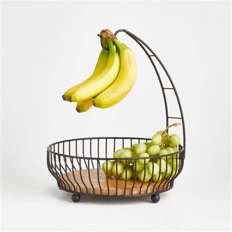 Cora Acacia Wood Wire Fruit Basket With Removable Banana Hanger