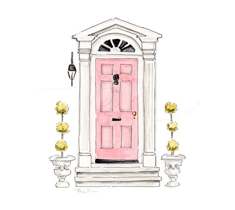 Pink Door Art Print Hand Painted Watercolor Charleston South Carolina