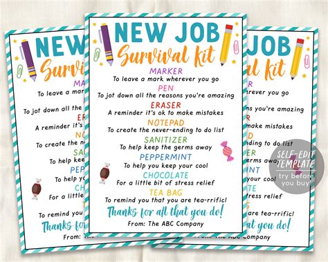 New Job Survival Kit Printable