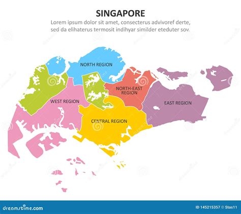 Singapore Multicolored Map With Regions Vector Illustration Stock