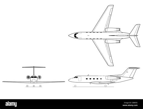 3 view aircraft line art drawing Gulfstream II Stock Photo - Alamy