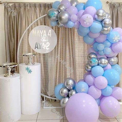 91pcs Macaron Purple Blue Chrome Silver Balloon Garland Arch Kit Baby