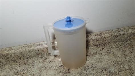 Tupperware Sheer Frosted Beverage Pitcher Blue Push Button Seal