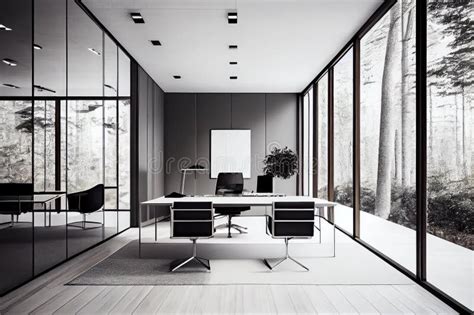 Modern, Minimalist Office with Sleek Furniture and Glass Walls Stock ...