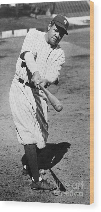 Babe Ruth Swinging Bat Wood Print By Bettmann Photos