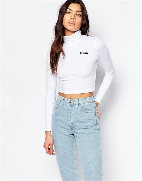 Fila Cropped Roll Neck Long Sleeve Top With Small Logo In White Lyst