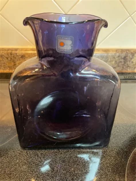 Vintage Blenko Purple Violet Glass Double Spout Tall Water Bottle