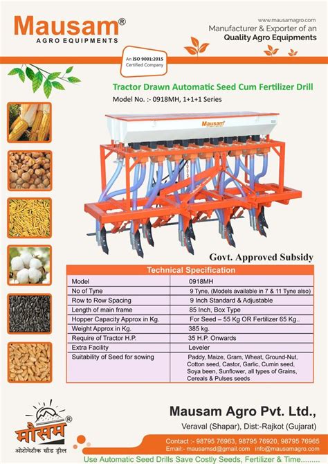 Mild Steel Mausam Agro Multi Crop Seed Cum Fertilizer Drill For