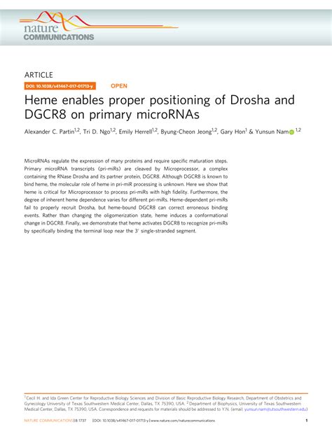 Pdf Heme Enables Proper Positioning Of Drosha And Dgcr On Primary