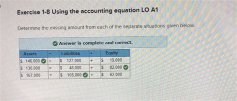 Solved Exercise 1 8 Using The Accounting Equation Lo A1