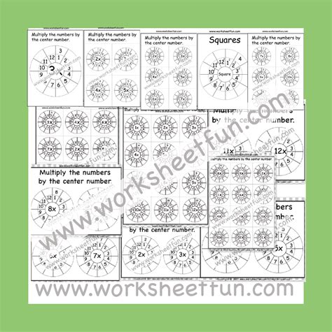 Multiplication Target Circles 50 Worksheets Multiplication