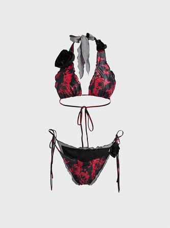 Floral Mesh Girly Bikini With Cover Up Kollyy