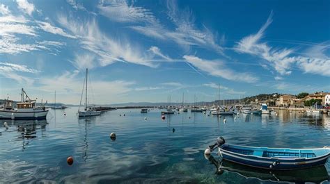 Impresionante paisaje marítimo con un pequeño puerto turístico lleno de