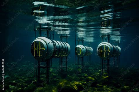 Underwater turbines utilizing tidal currents for renewable energy generation along coastlines ...