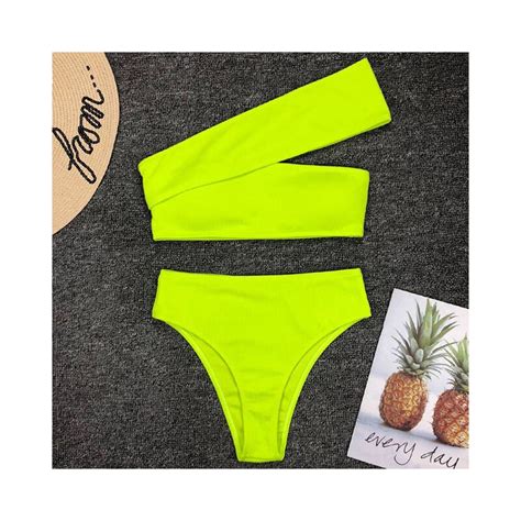 Sexy Neon Zielony Wysokiej Talii Bikini Kobiety Ebrowany Str J